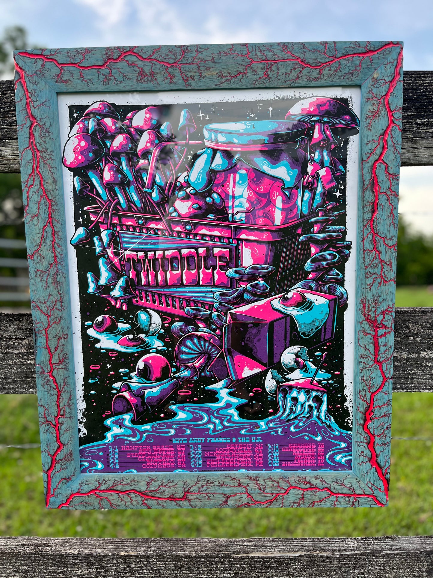 18x24 Blazin’ Twiddle. Blue stained White Limba w/pink. Twiddle print included