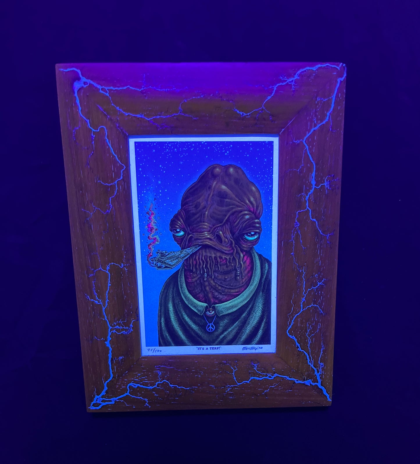 Blue African Padauk with Emek “Stoned Wars” print 6x9