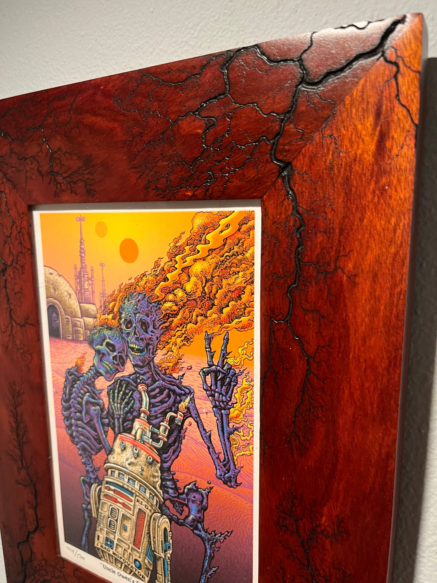 Raw Bloodwood 6x9 with Emek “Stoned Wars” print included. Matching number cantina band also available