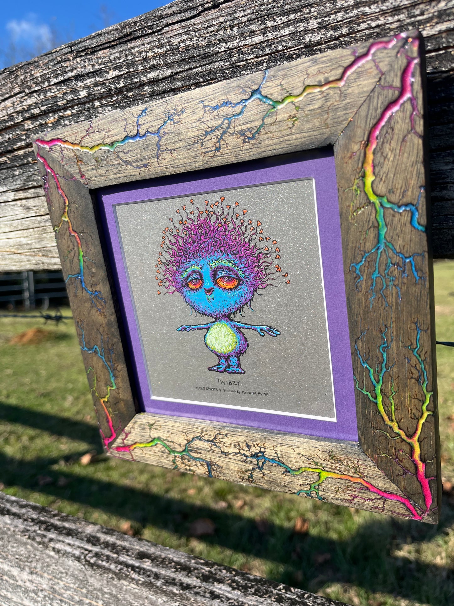 6x6 Black Stained White Limba W/ Rainbow color fill, uv, & glow! Frame only