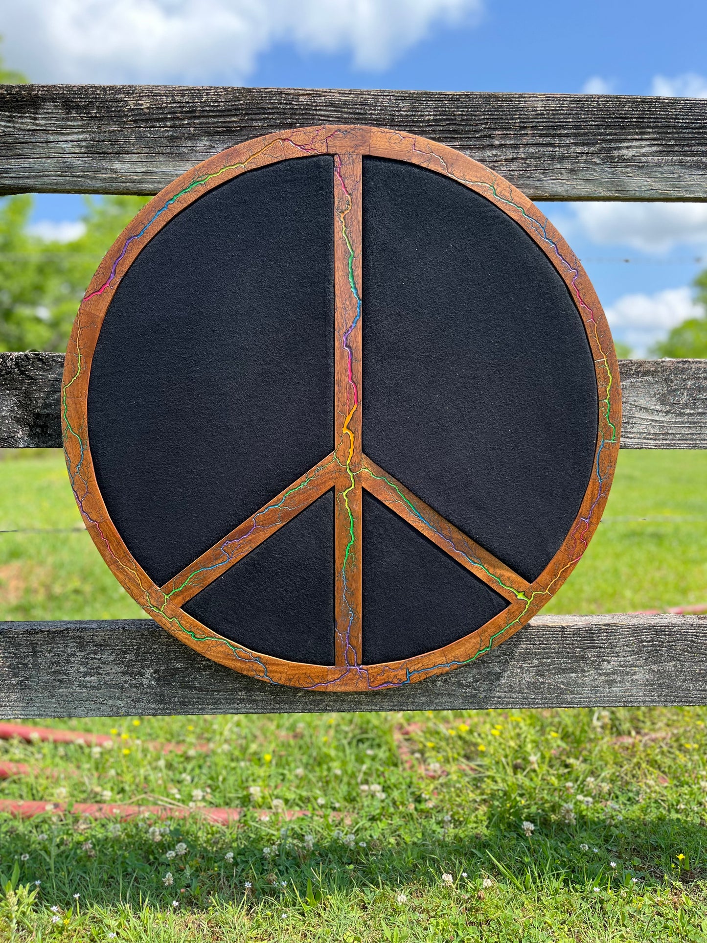 32” African Mahogany Rainbow Peace Pinboard