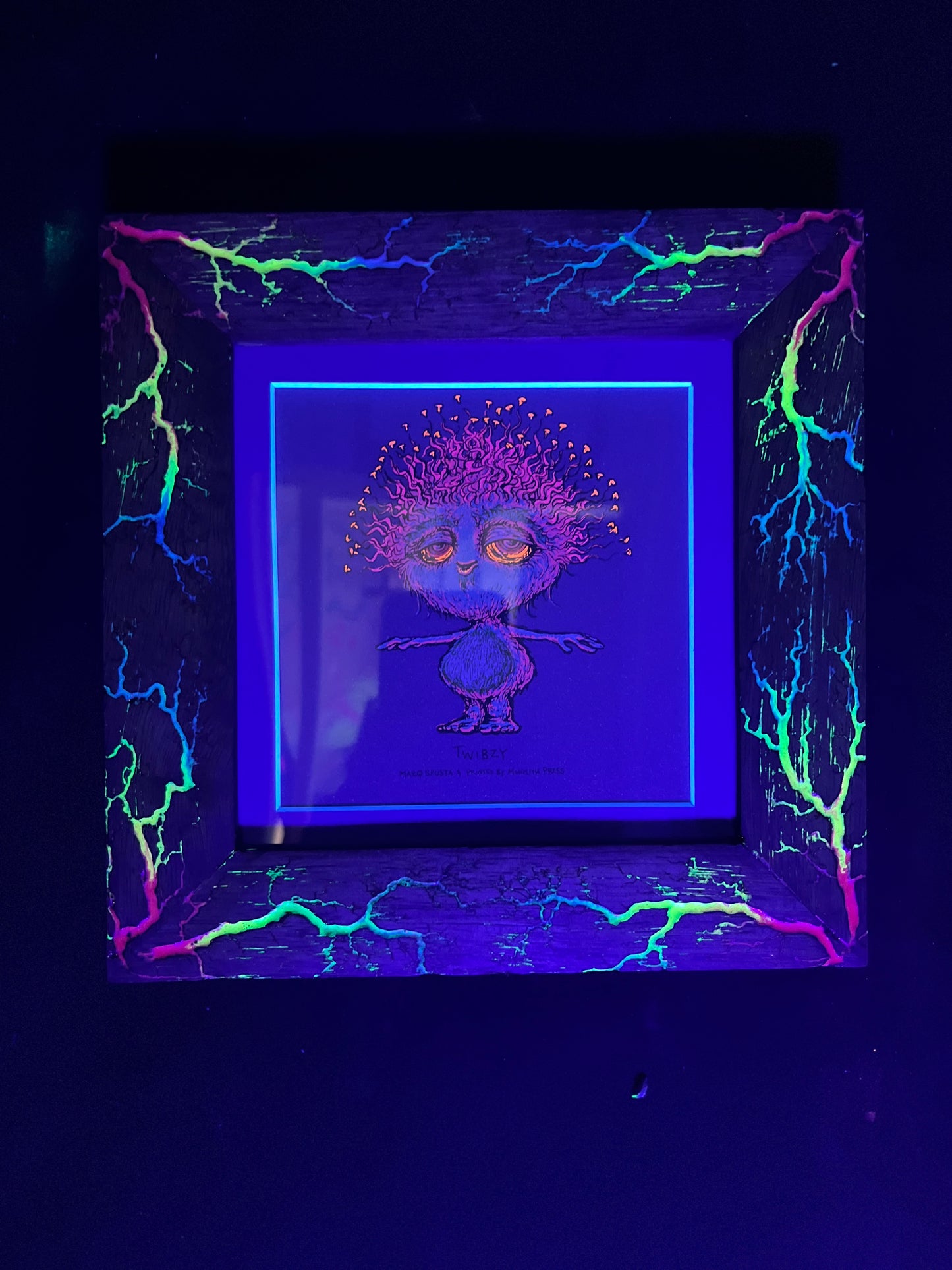 6x6 Black Stained White Limba W/ Rainbow color fill, uv, & glow! Frame only