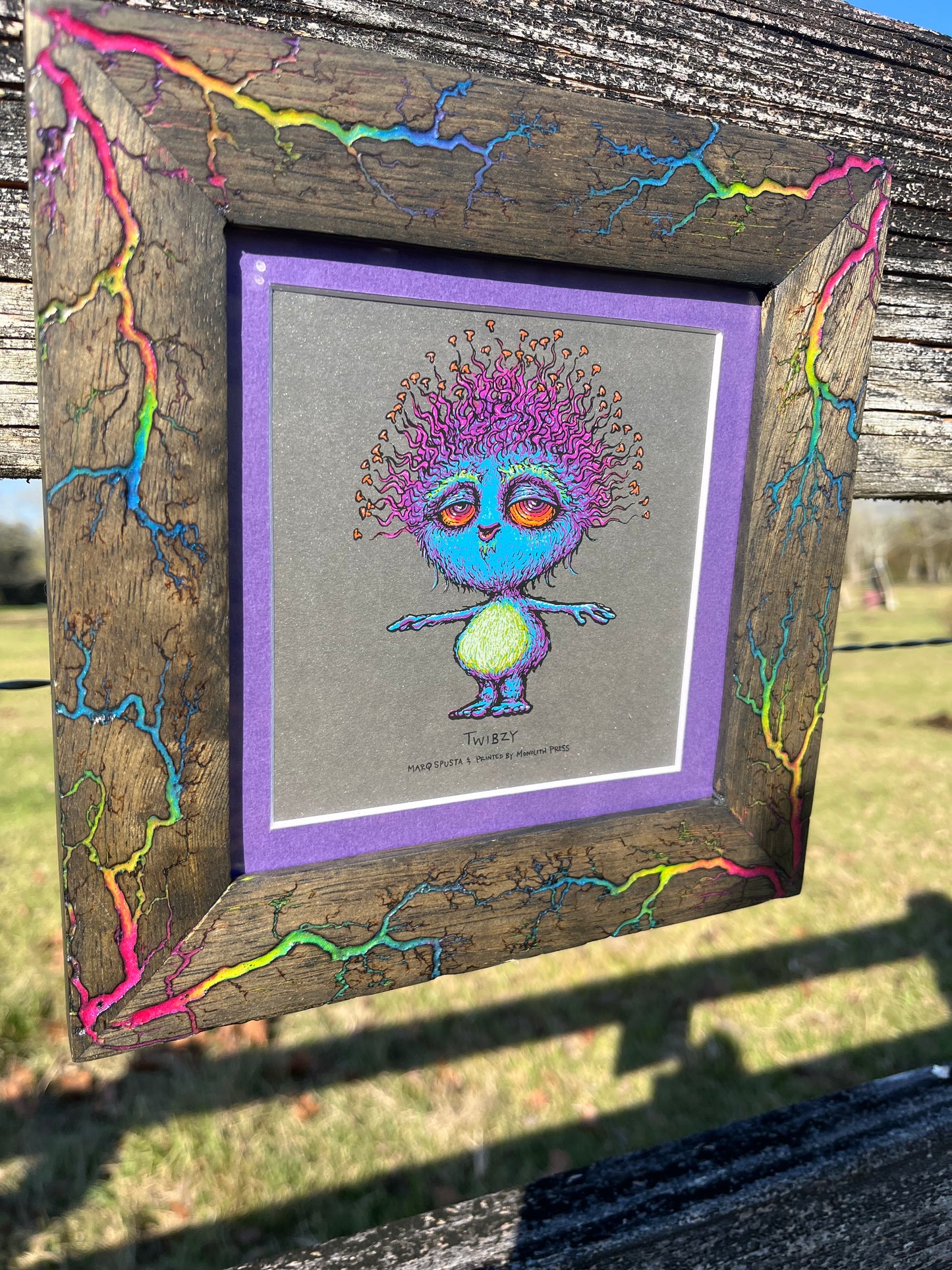 6x6 Black Stained White Limba W/ Rainbow color fill, uv, & glow! Frame only