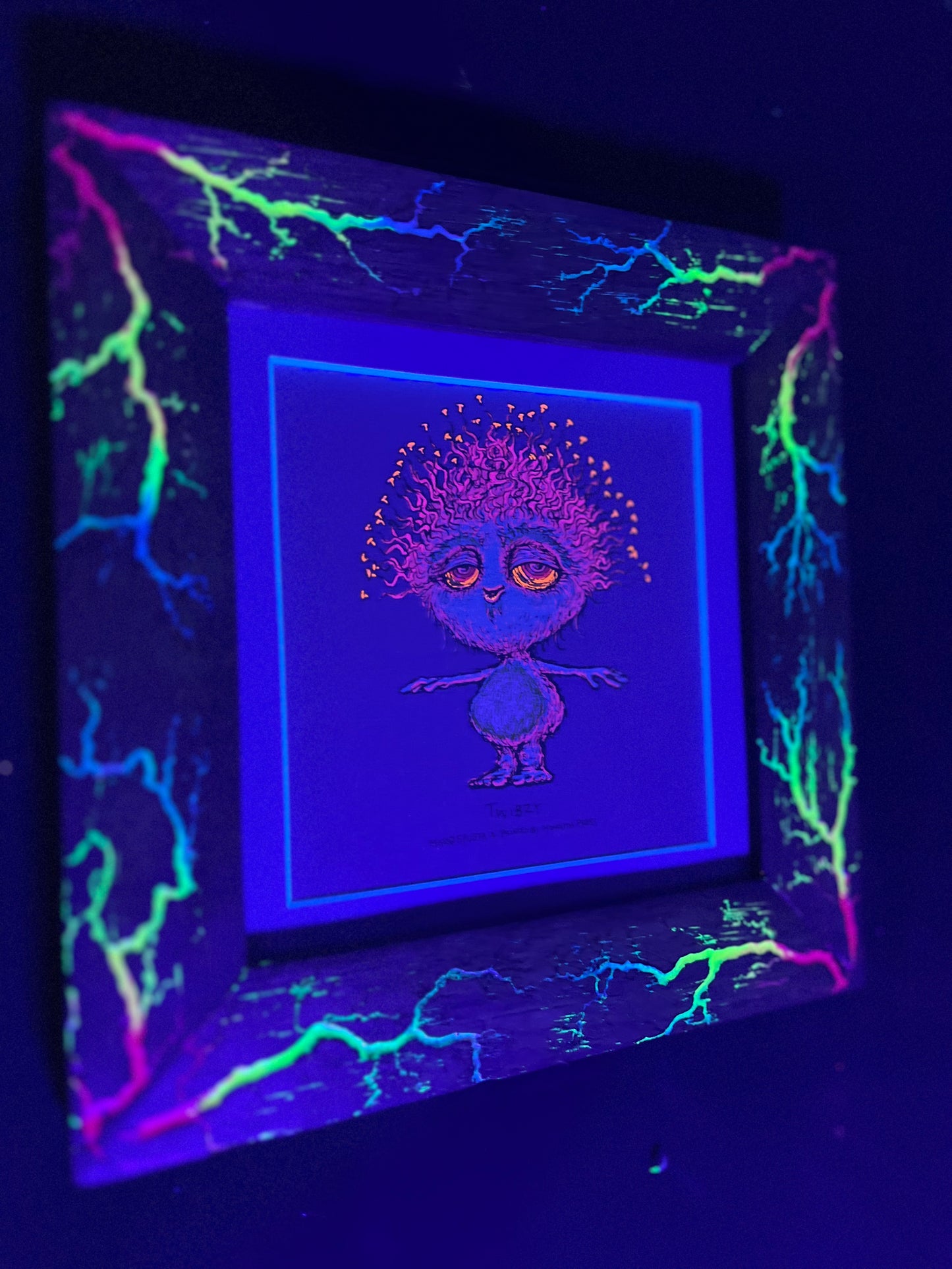 6x6 Black Stained White Limba W/ Rainbow color fill, uv, & glow! Frame only