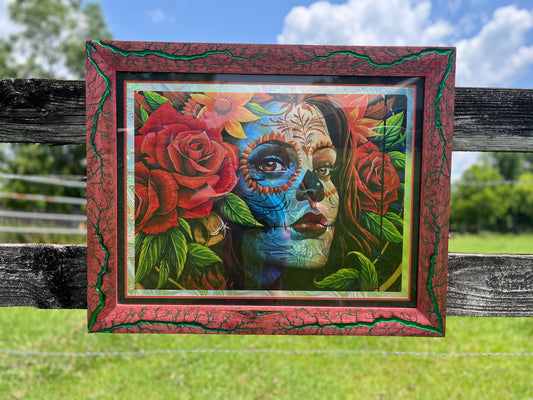 20x26 Blazin Frame-Up.  Red Stained White Limba w/ green.   Print by Max242