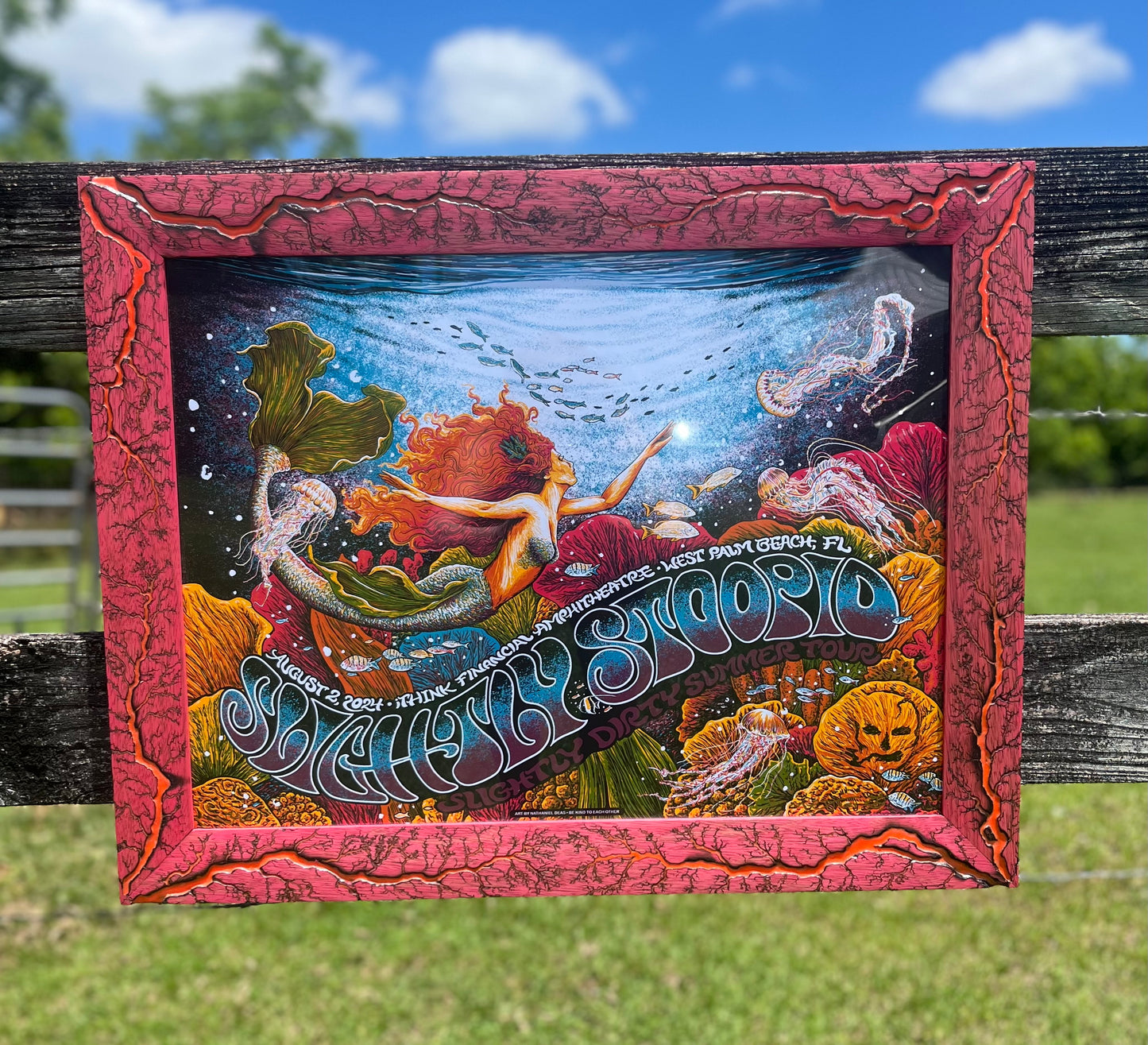 18x24 Blazin’ Pink Stained White Limba w/orange. With print by Nathaniel Deas