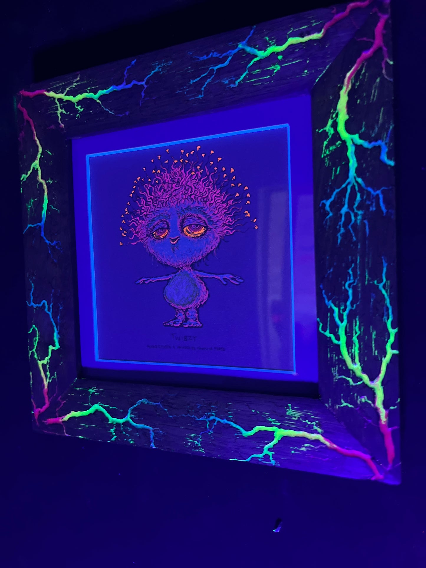 6x6 Black Stained White Limba W/ Rainbow color fill, uv, & glow! Frame only