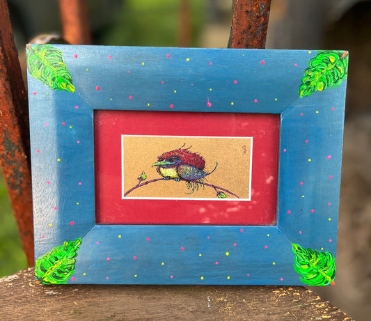 2x4 Blazin’ Frame-Up Hand painted white Limba w/leaves & dots print by Marq Spusta