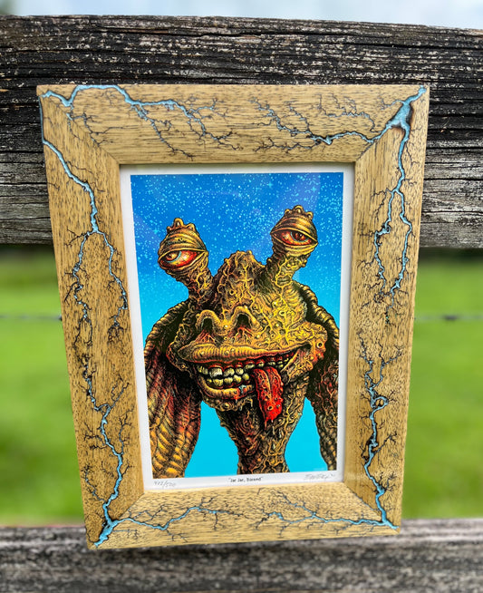 6x9 Framed “Stoned Wars” Print by Emek, in a Blue, White Limba Frame