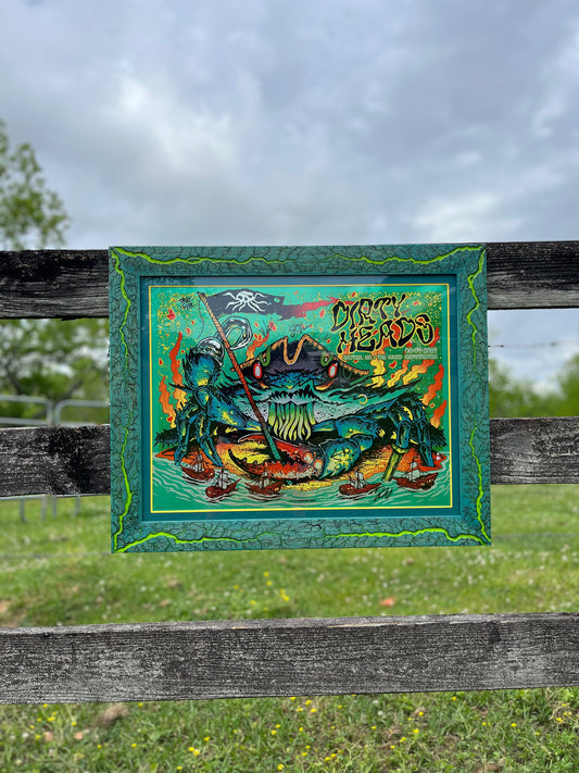 20x26 Blazin’ Frame-Up   Teal stained White Limba w/yellow. Band signed Dirty Heads foil by Munk One