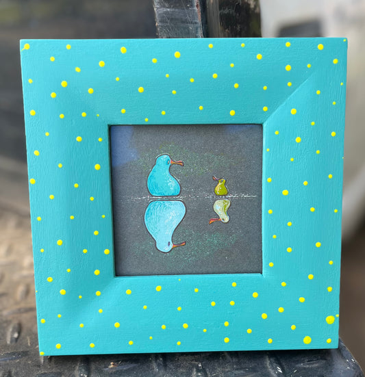 4x4 Hand Painted Teal White Limba w/yellow dots with print by Marq Spusta